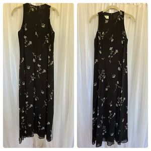 Jones New York black grey floral sleeveless maxi dress size 6